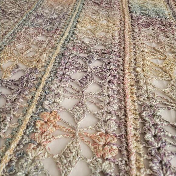Vintage Handmade Crochet Lap Throw Blanket Soft Watercolor Afghan 78" X 62" - Picture 3 of 7